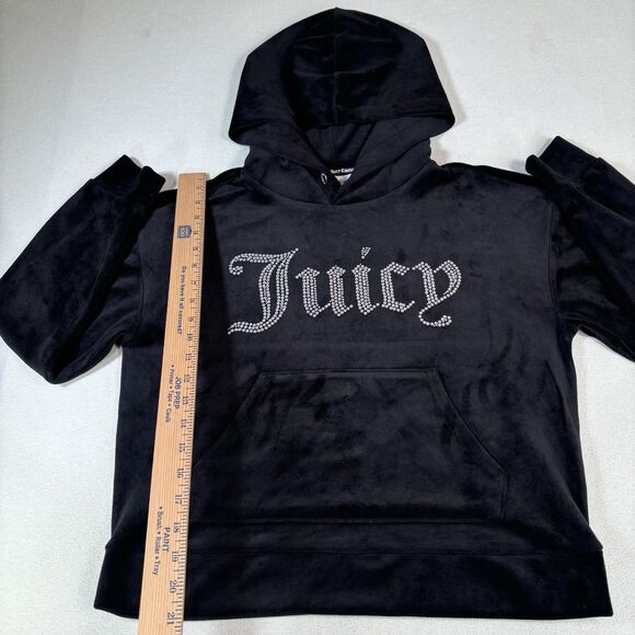 Juicy Couture OG Big Bling Velour Cropped Hoodie Womens Size M Black Silver - Picture 6 of 6